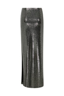 Tagg metallic mid-rise maxi skirt featuring a flowing fabric and stylish design, perfect for elegant and casual wear.