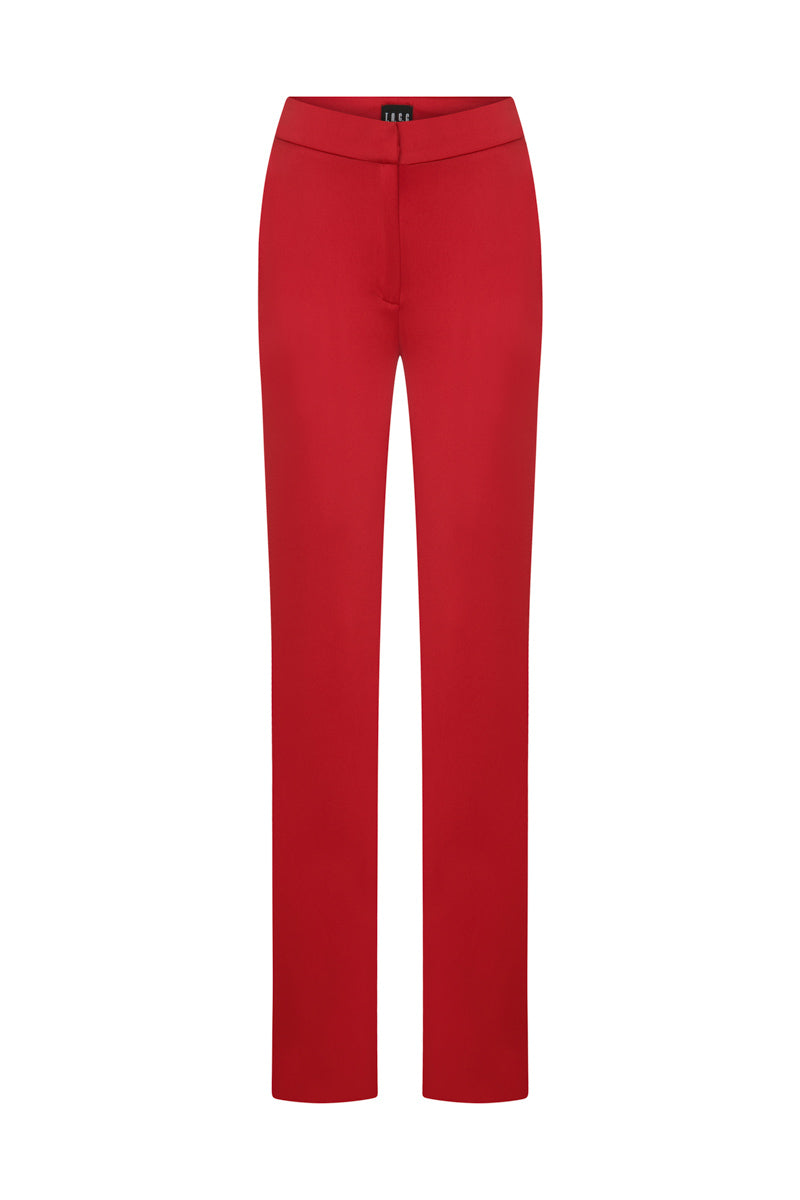 RED STRAIGHT LET SATIN PANTS - CULT MIA