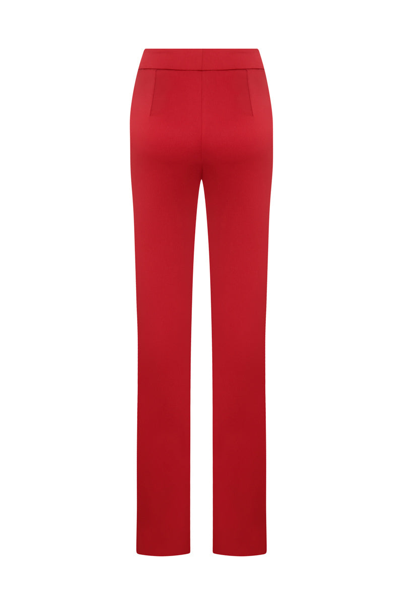 RED STRAIGHT LET SATIN PANTS - CULT MIA