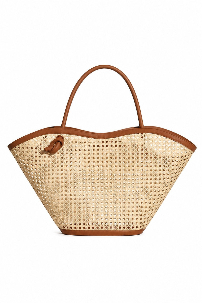 Camel XL Cella Chair shoulder bag by Folklore The Label with structured design and top handle, shown in a close-up image.