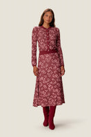 Rebecca Taylor Bryn jacquard midi skirt in cotton blush with intricate pattern and a flowy silhouette.