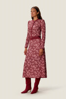 Rebecca Taylor Bryn Jacquard Sweater Skirt in blush with intricate knit pattern, midi length, cozy and stylish for fall outfits.
