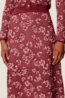 Rebecca Taylor Bryn jacquard midi skirt in blush with intricate pattern and tailored fit, shown on a dress form.