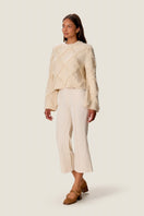 Rebecca Taylor Thea fringe sweater in alabaster, featuring a soft knit fabric with fringe detailing for a stylish, cozy look.