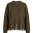Rebecca Taylor Emelia Fringe Sweater in olive, cozy knit with fringe details, styled in a casual, relaxed fit.