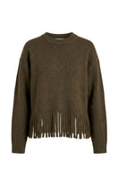Rebecca Taylor Emelia Fringe Sweater in olive, cozy knit with fringe details, styled in a casual, relaxed fit.