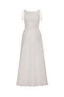 AISA Linda Maxi Dress in soft fabric with a flowing silhouette, displayed on a hanger against a neutral background.