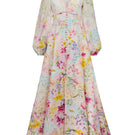 AISA Celina Maxi Dress in flowing fabric with a fitted bodice and ankle-length skirt, displayed on a hanger.