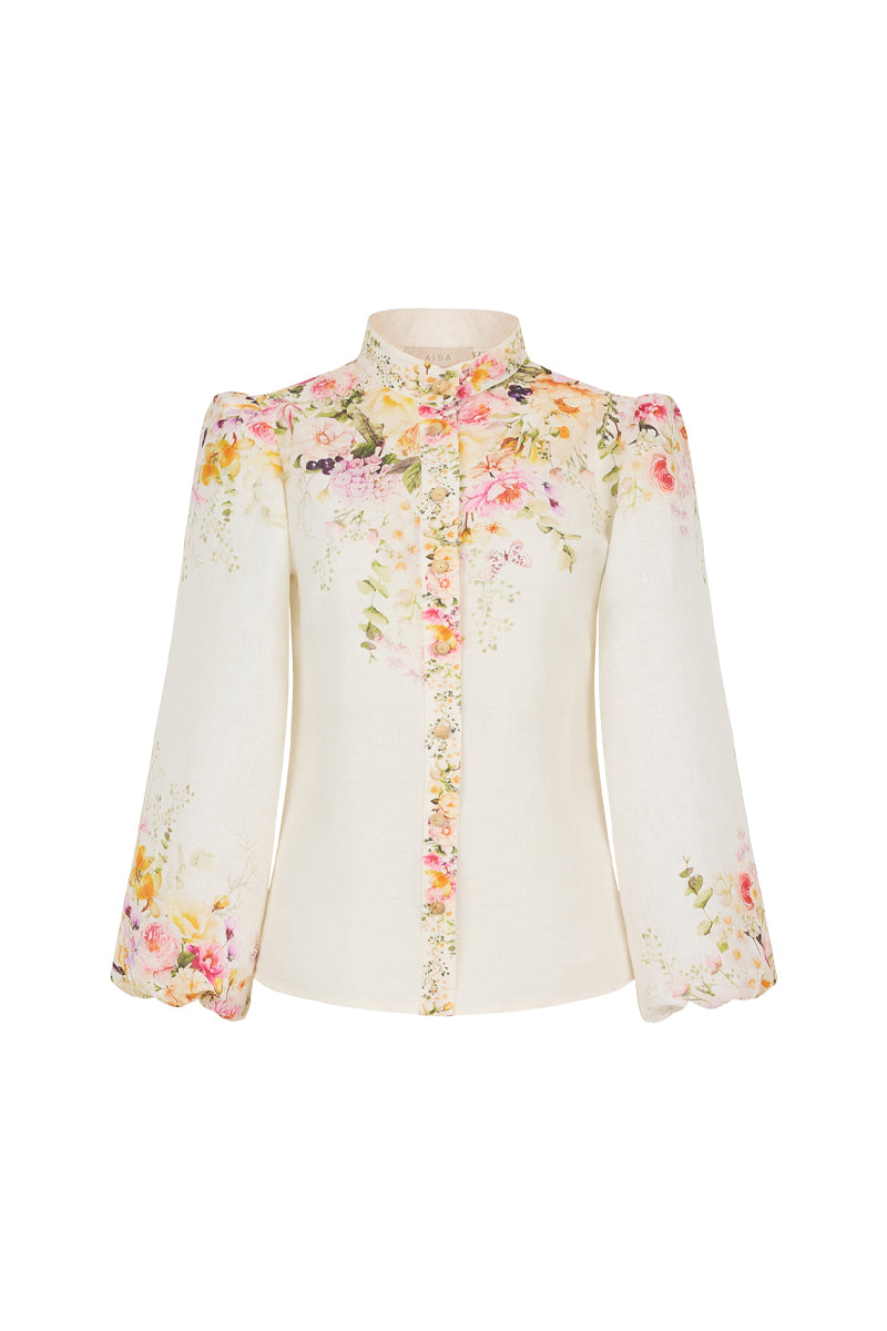 AISA Hazel shirt in soft green fabric, displayed flat showcasing its classic collar and button-down design.