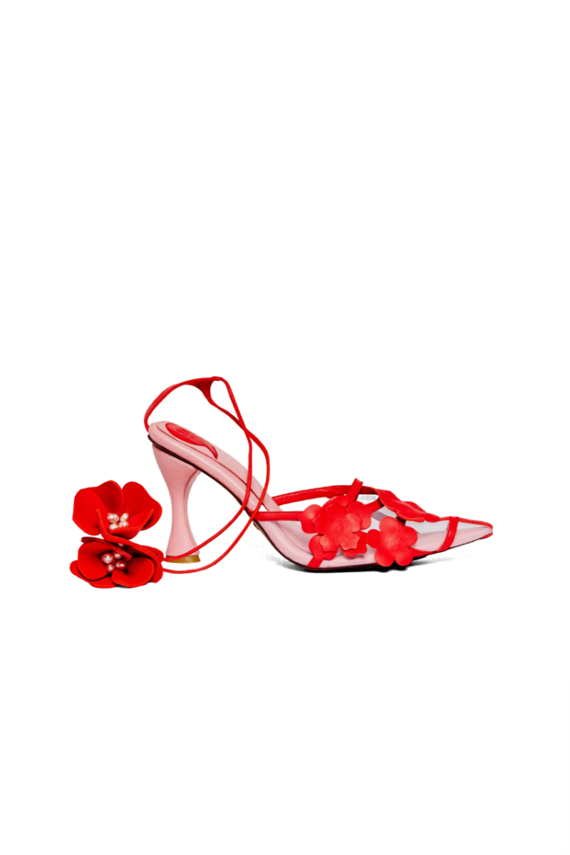 Side view of Christin Wu YICHELLE heels showcasing elegant high-heeled shoes with a sleek design.