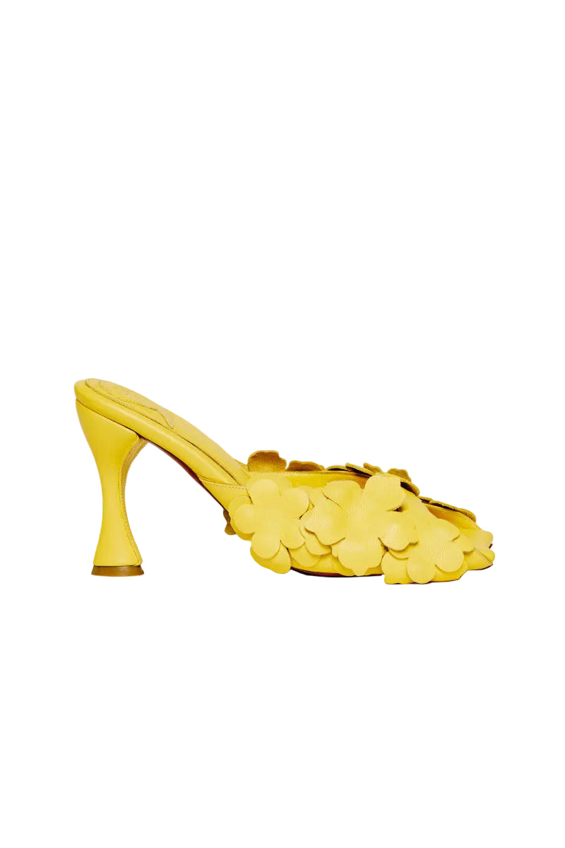 Yellow Christin Wu Yuki heels sandals featuring stylish open-toe design and ankle strap, perfect for summer outfits.