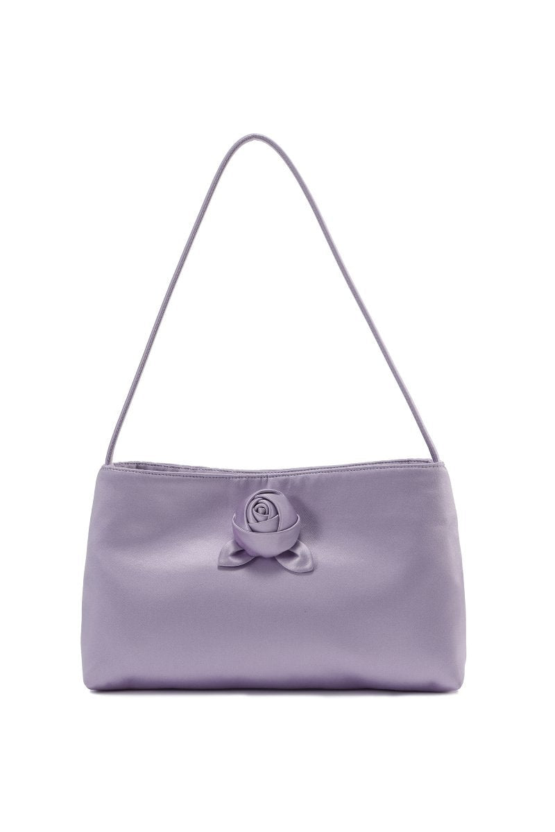 Chictopia silk top handle bag in lilac with a sleek design, featuring a structured shape and elegant top handle.