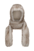 Chictopia faux fur hood scarf showing a plush, warm scarf with an attached hood, ideal for winter accessories.