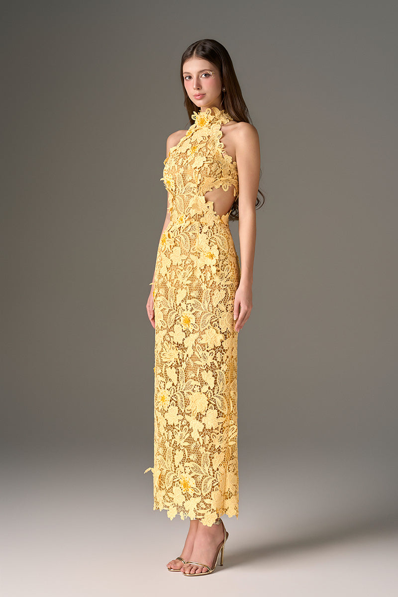 CULT MIA X I.H.F STUDIO FLORAL GARDEN YELLOW LACE DRESS | CULT MIA