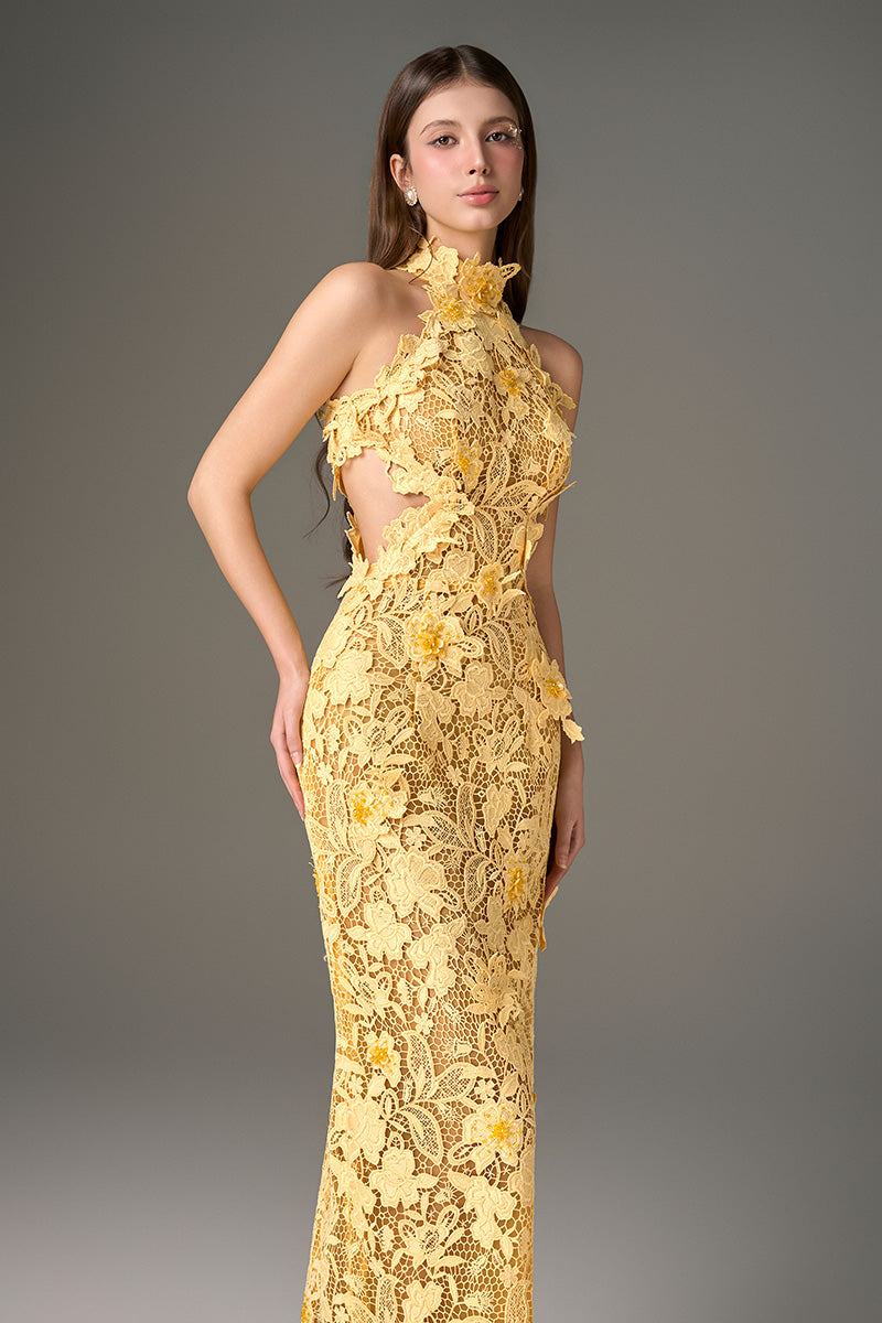 CULT MIA X I.H.F STUDIO FLORAL GARDEN YELLOW LACE DRESS | CULT MIA