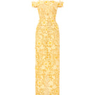 Yellow floral lace off-shoulder gown from I.H.F Studio with intricate garden-inspired lace details.