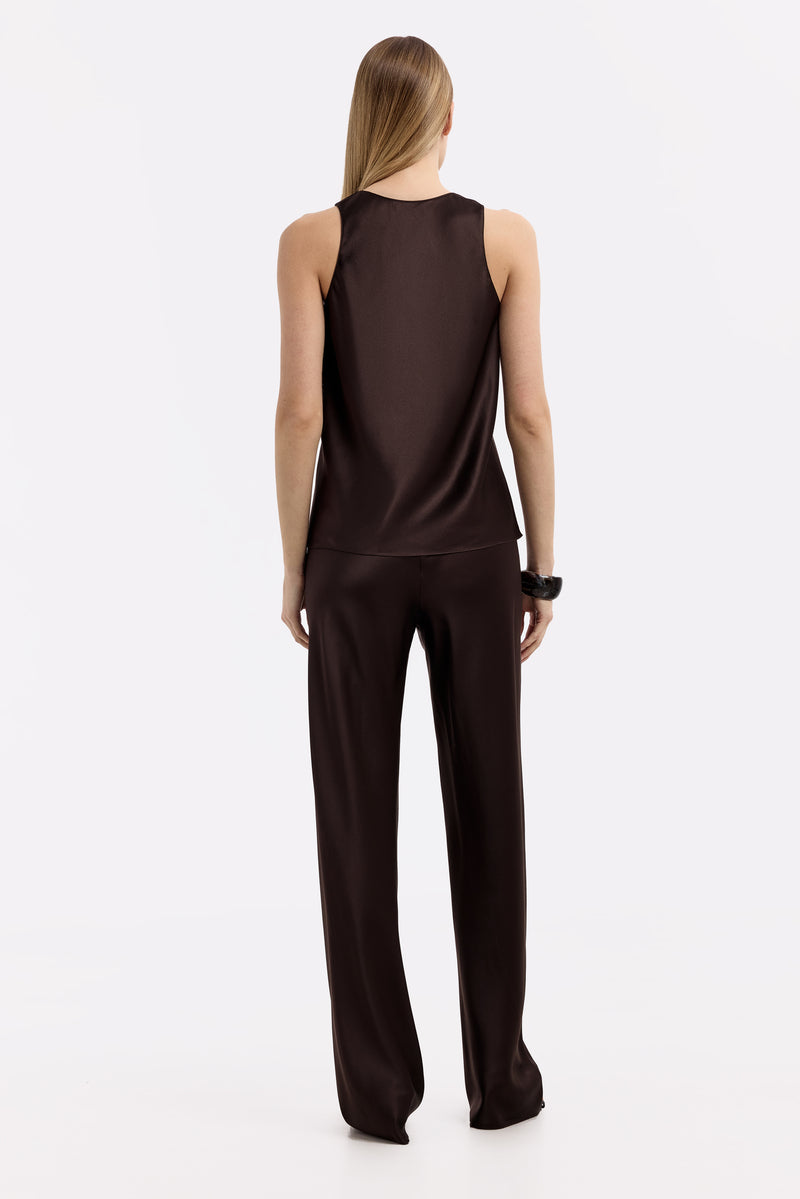 YORK ESPRESSO SILK-SATIN BIAS-CUT PALAZZO PANTS - CULT MIA