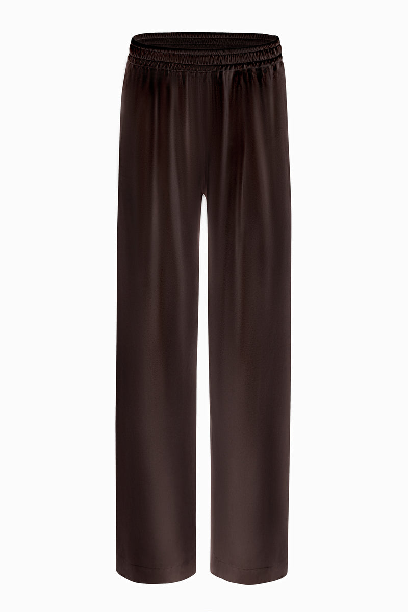 YORK ESPRESSO SILK-SATIN BIAS-CUT PALAZZO PANTS - CULT MIA