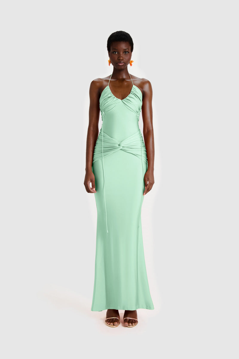 BBXBRAND YUMAYA Maxi Dress in Lagoon, flowy and vibrant, showcasing the elegant length and lightweight fabric of the dress.