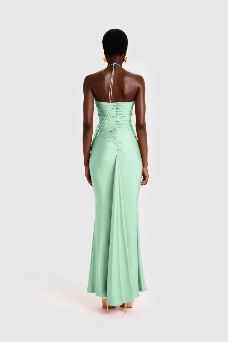 BBXBRAND Yumaya Maxi Dress in Lagoon, flowing maxi dress with vibrant blue-green color and lightweight fabric, styled for summer wear.