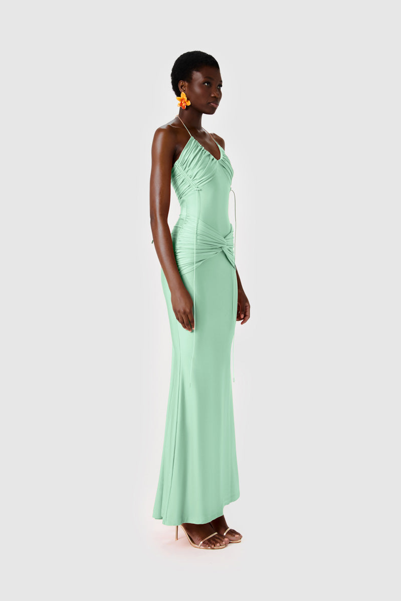 Elegant YUMAYA MAXI in Lagoon by BBXBRAND, flowing maxi dress with vibrant blue-green lagoon color, perfect for summer wear.