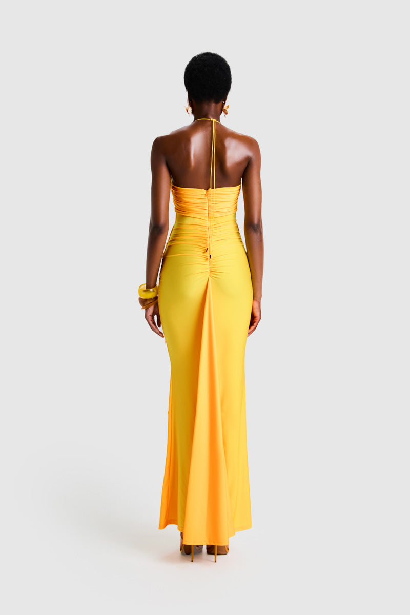 Yellow BBXBRAND Yumaya Maxi Dress in sweet pineapple print, flowy design, perfect for summer or casual wear.