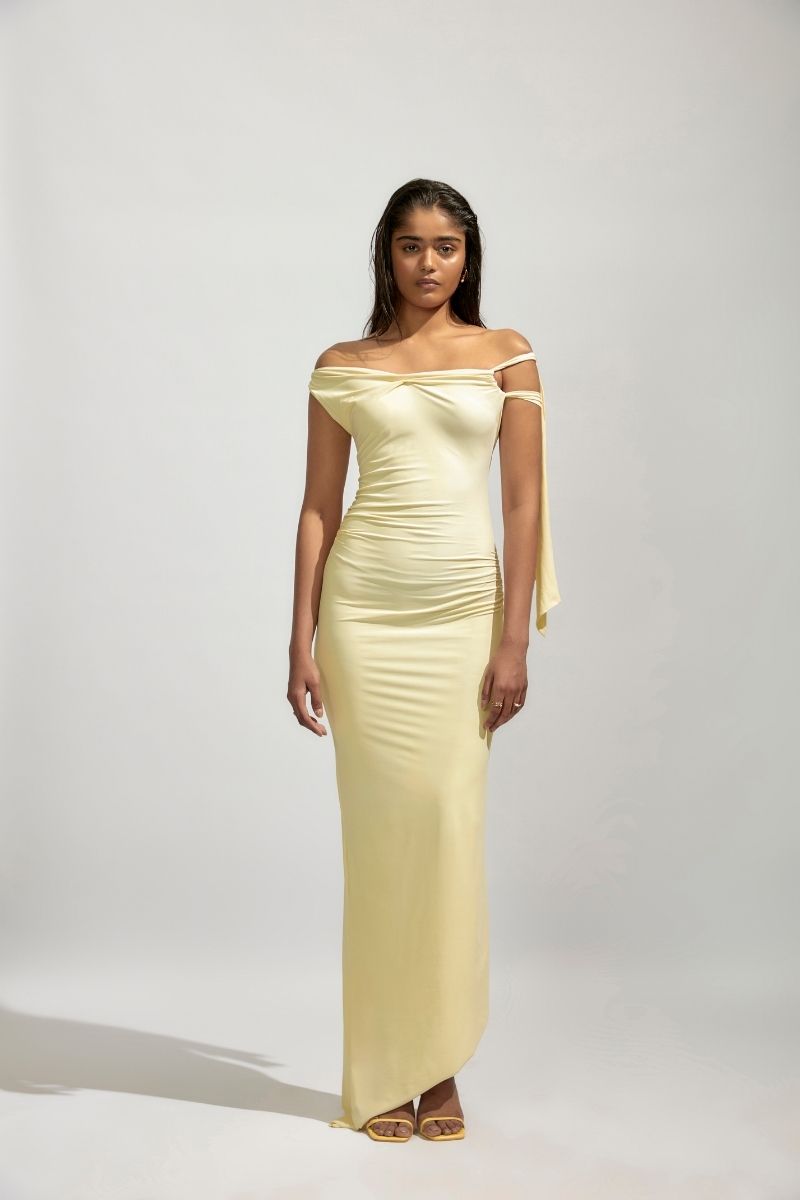 butter yellow summer maxi dress Sydnee Cotton Maxi Dress in Butter Yellow