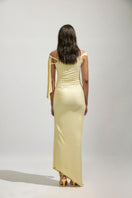 Deme By Gabriella Yvette Butter Yellow Maxi Dress featuring lightweight fabric and flowing silhouette for elegant summer wear.