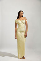 Deme By Gabriella YVETTE butter yellow maxi dress featuring a flowing silhouette and elegant design, perfect for summer occasions.