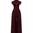 Jenny K Tran Zelie jumpsuit in burgundy, featuring a stylish, fitted design with long sleeves and a sleek, elegant silhouette.