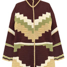 Jessica K ZINA brown cardigan jacket, cozy knit with front buttons, styled for casual or layered winter wear.