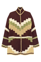 Jessica K ZINA brown cardigan jacket, cozy knit with front buttons, styled for casual or layered winter wear.