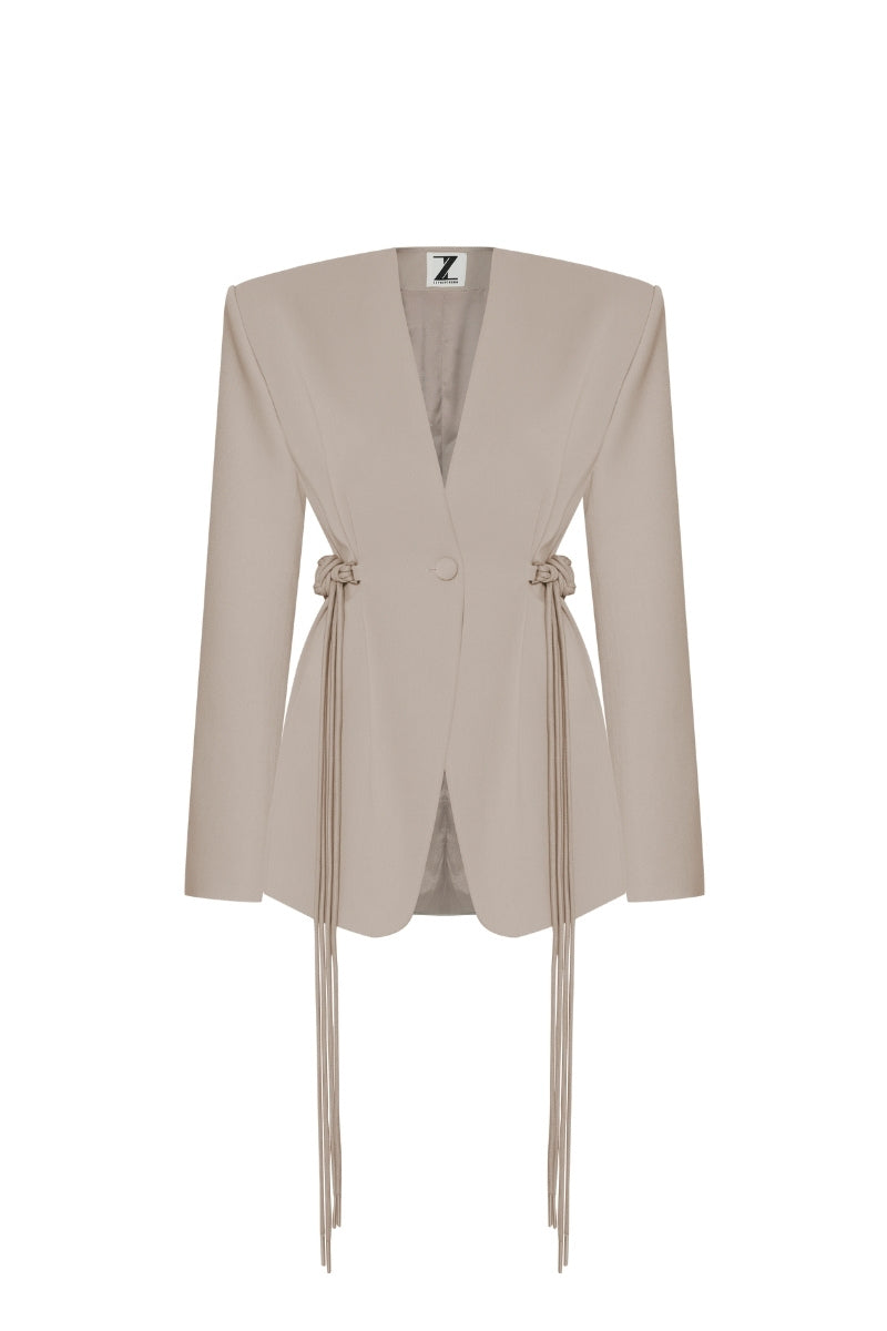 V NECK OVERSIZED JACKET IN BEIGE - CULT MIA