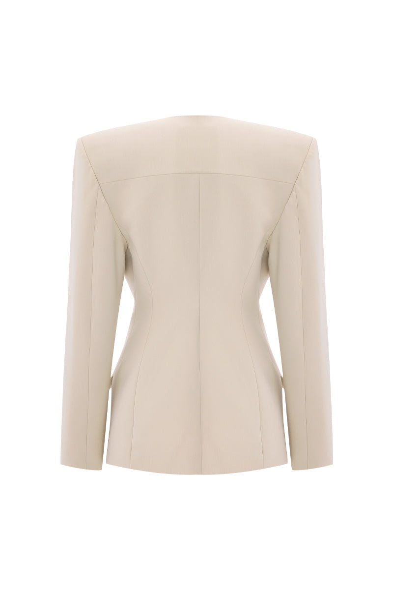 Beige Zeynep Tosun Sea Shell jacket shown from the back, stylish jacket with textured shell design and tailored fit.