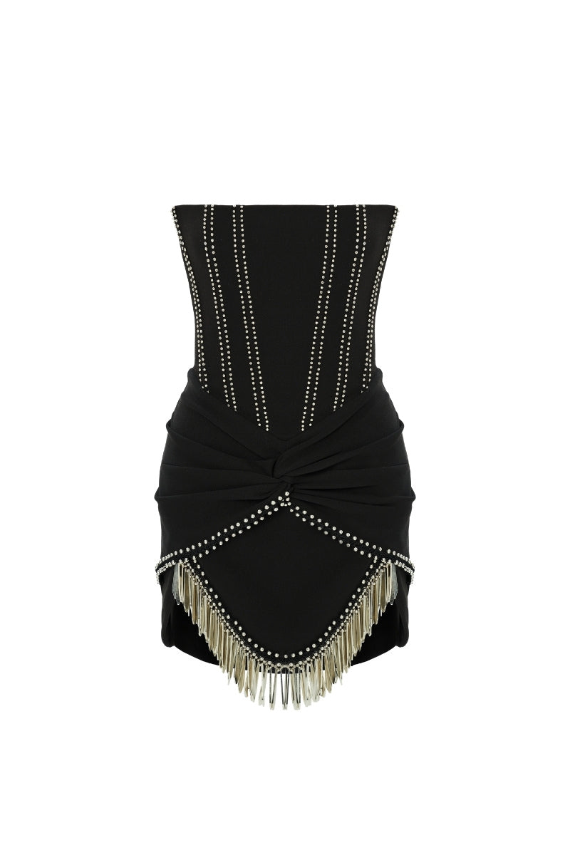 MINI-ROBE SANS BRETELLES À DÉTAILS CORSET EN NOIR