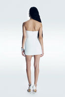 Zeynep Tosun strapless mini dress in off-white with detailed corset design and fitted silhouette, perfect for elegant occasions.