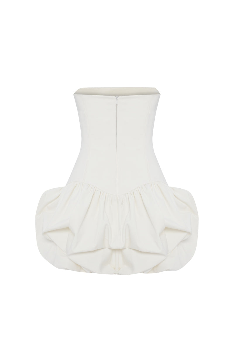 Zeynep Tosun off-white gabardine mini dress displayed from the back, showcasing sleek design and tailored fit.