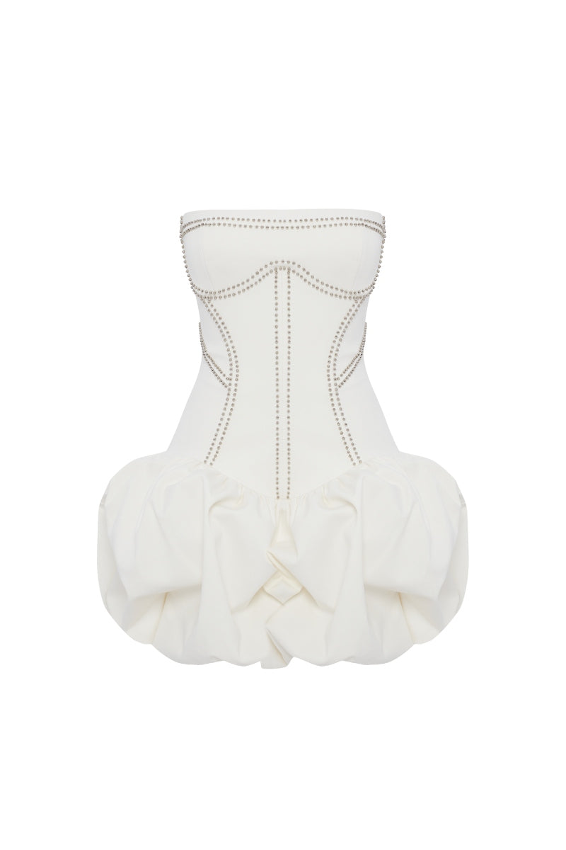 Zeynep Tosun off-white gabardine mini dress displayed from the front, showcasing its sleek design and tailored fit.
