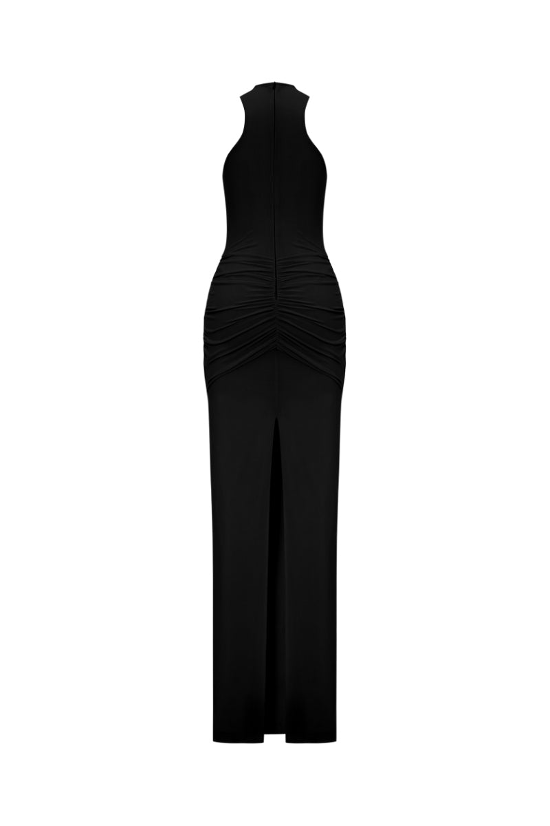 Black Moon Chaser maxi dress by Zeynep Tosun, featuring elegant flowing fabric and a stylish back design.