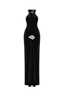 Black Zeynep Tosun Moon Chaser maxi dress featuring a flowing silhouette and elegant design, front view in the image.