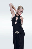 Zeynep Tosun Moon Chaser black maxi dress with flowing fabric and elegant design, perfect for formal occasions.