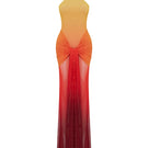 Zeynep Tosun sunset backless printed tulle maxi dress with colorful floral pattern and elegant design.