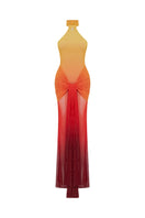 Zeynep Tosun sunset backless printed tulle maxi dress with colorful floral pattern and elegant design.