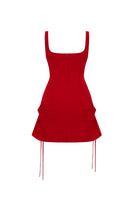 Red Zeynep Tosun Rosetta Red mini dress displayed from the back, featuring a fitted silhouette and stylish design.