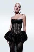 Black broderie midi dress by Zeynep Tosun, featuring intricate embroidery and elegant silhouette.