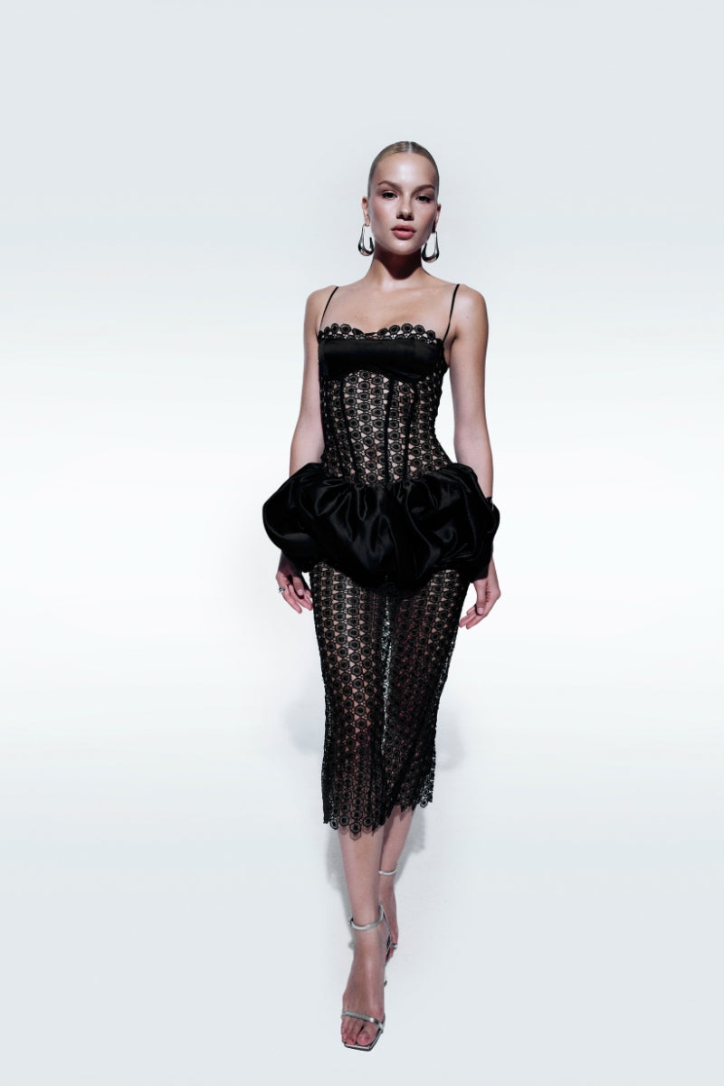 BRODERIE DRESS IN BLACK