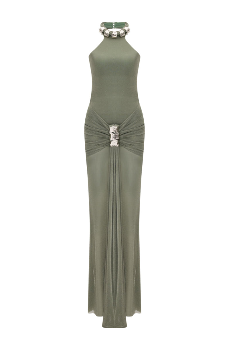 green lurex dress Zeynep Tosun LUREX TULLE MAXI DRESS IN GREEN