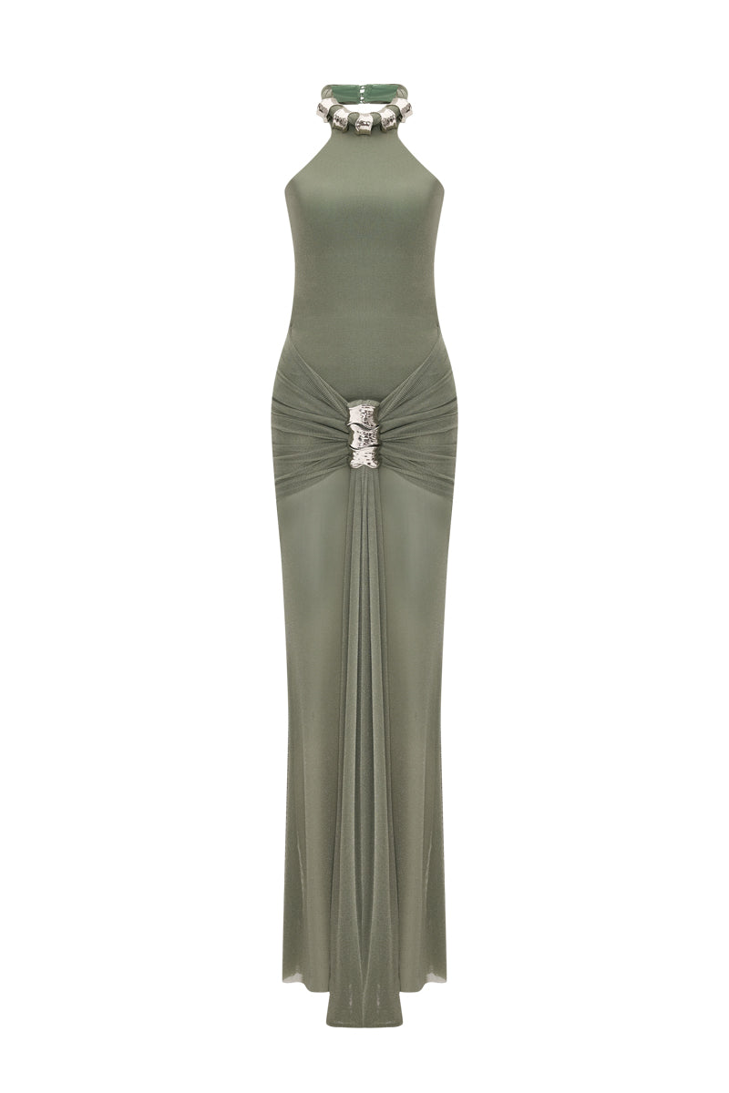 LUREX TULLE MAXI DRESS IN GREEN - CULT MIA