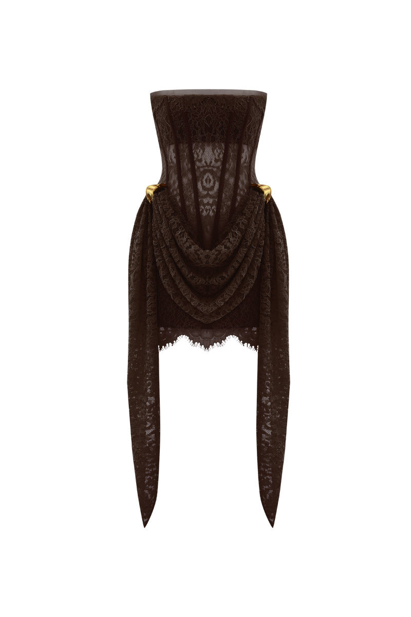 STRAPLESS CORSET MINI DRESS IN BROWN - CULT MIA