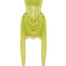 Zeynep Tosun lime strapless corset mini dress front view, form-fitting sleeveless dress with structured bodice and skirt.
